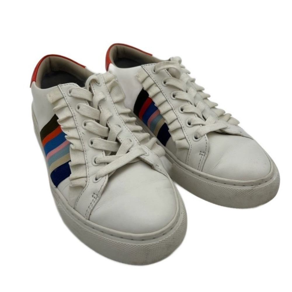 Tory Burch Sport Women's Size 7M White Leather Ruffle Stripe Tennis Sneakers